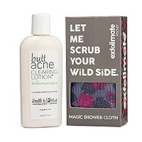 Brilliant Booty Kit - Scrub Follicles Clean with ExfoliMATE shower cloth, Apply Butt Acne Clearing Lotion Treatment on Body, Back, Bum, & Thighs to Clear Pimples, Zits, and Blemishes