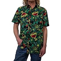 Jurassic Park Men's Tropical Raptor Pattern Button Down Shirt