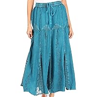 Sakkas Olivia Womens Maxi Bohemian Gypsy Long Skirt with Elastic Waist and Lace