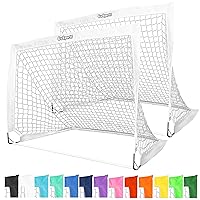 GoSports Team Tone 4 ft x 3 ft Portable Soccer Goals for Kids - Set of 2 Pop Up Nets for Backyard - White