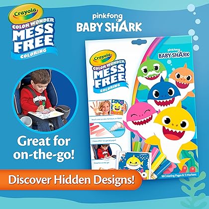 Crayola Baby Shark Color Wonder Pages (18 Pages & 5 Markers), Mess Free Coloring For Toddlers, Gift for Kids, Travel Activities