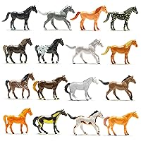PREXTEX Plastic Toy Horses Party Favors, 16 Count (All Different Horses in Various Poses and Colors) Best Toy Gift for Boys and Girls
