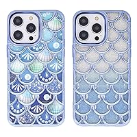 iPhone 15 Case for Girl, 3D Mermaid Cover, 2 Pieces Pattern Glitter/Shell, Cute for iPhone15 6.1 inch - Blue