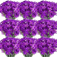 100 Bundles Violet Artificial Flowers, UV Resistant Faux Flowers Outdoor, Faux Silk Flowers, Fake Violet Flowers Bulk for Front Porch Hanging Garden Courtyard Farmhouse Home(Purple)