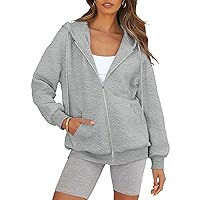 MEROKEETY Women Long Sleeve Oversized Zip Up Sweatshirt Drawstring Hoodies with Pockets
