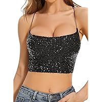 Women Sexy Going Out Trendy Metalli Shiny Sequin Festival Rave Crop Top