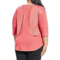 Women's Plus Size Mesh Workout Tops 3/4 Sleeve Sport Tee Racerback Athletic Yoga Gym Shirts