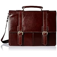 Visconti Leather Vintage Business Briefcase/Messenger Bag with Detachable Strap, Brown, One Size