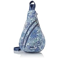 Sakroots Women's On The Go Sling Backpack in Nylon Eco Twill, Denim Flower Garden