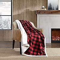 Throw Blanket, Reversible Sherpa Fleece Bedding, Buffalo Plaid Home Decor for All Seasons (Red Check, Throw)