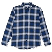 Amazon Essentials Men's Long-Sleeve Flannel Shirt (Available in Big & Tall), Blue White Large Plaid, X-Large
