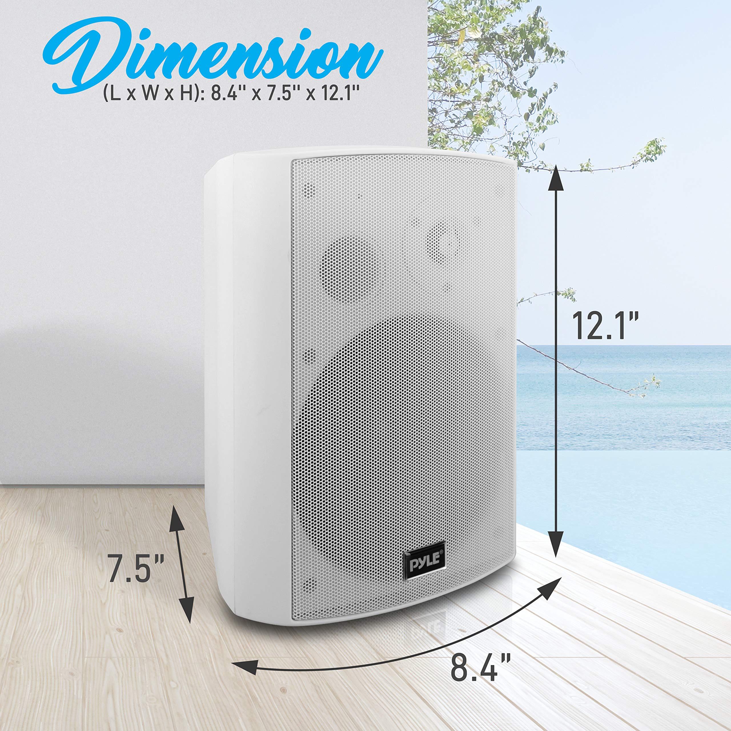 Outdoor Wall-Mount Patio Stereo Speaker - Waterproof Bluetooth Wireless & No Amplifier Needed - Portable Electric Theater Sound Surround System for Home Party Cabinet Enclosure- Pyle PDWR61BTWT White