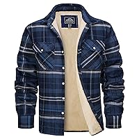 MAGCOMSEN Men's Flannel Shirt Jacket Fleece Lining Plaid Jacket Cotton Winter Coats