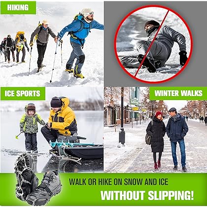 Crampons for Hiking Boots - Men and Women - 19 Non-Slip Spikes for Hiking - Hiking Spikes for Boots and Shoes – Best for Snow and Ice - Crampon Traction