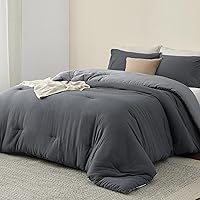 Bedding Comforter Sets Queen, Reversible Grey Prewashed Bed Comforter for All Seasons, 3 Pieces Warm Soft Bed Set, 1 Lightweight Comforter (90