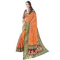 Sarees For Women Satin Silk Heavy Embroidered Saree ||Ethnic Traditional Indian Wedding Gift Sari with Unstitched Blouse