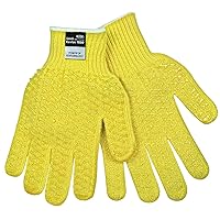 MCR Safety 9370HL Kevlar Regular Weight 7 Gauge Gloves with PVC Honeycomb Pattern and Dots On 2-Side, Yellow, Large, 1-Pair