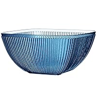 elle decor Large Acrylic Serving Bowl | 113-Ounce Capacity | Serving Bowl for Fruits, Popcorn, Salad, & Chips | Reusable, BPA-Free Indigo Blue Ribbed Server for Parties, Holidays, and BBQ’s