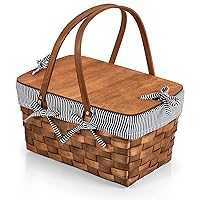 PICNIC TIME Kansas Handwoven Wood Picnic Basket, Woven Basket with Tabletop Lid, Large Basket for Picnic