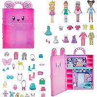 Polly Pocket Set with 4 Dolls, 3 Pets & 50 Fashion Accessories, Stylin' Safari Fashion Collection, Animal-Themed Case
