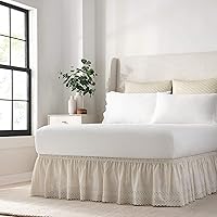 Eyelet Elastic Wrap Around Bed Skirt, Easy On/Off Dust Ruffle (18 Inch Drop), Queen/King, Ivory