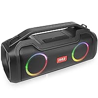 PyleUsa Wireless Portable Bluetooth Boombox Speaker - 40W 2Ch Waterproof Rechargeable Speaker Loud Stereo System w/Google Assistant/Siri Voice Control, TWS Function, Micro SD, RGB Lights -PSBWP4