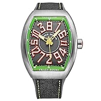 Men's 'Vanguard Crazy Hours' Grey Dial Grey Rubber with Leather Insert Strap Automatic Watch 45CHTTBRORGRN