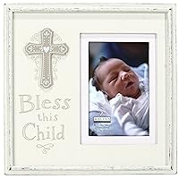 Malden International Designs Religious Sentiments Bless This Child Matted Wooden Distressed Picture Frame, 4x6, Cream