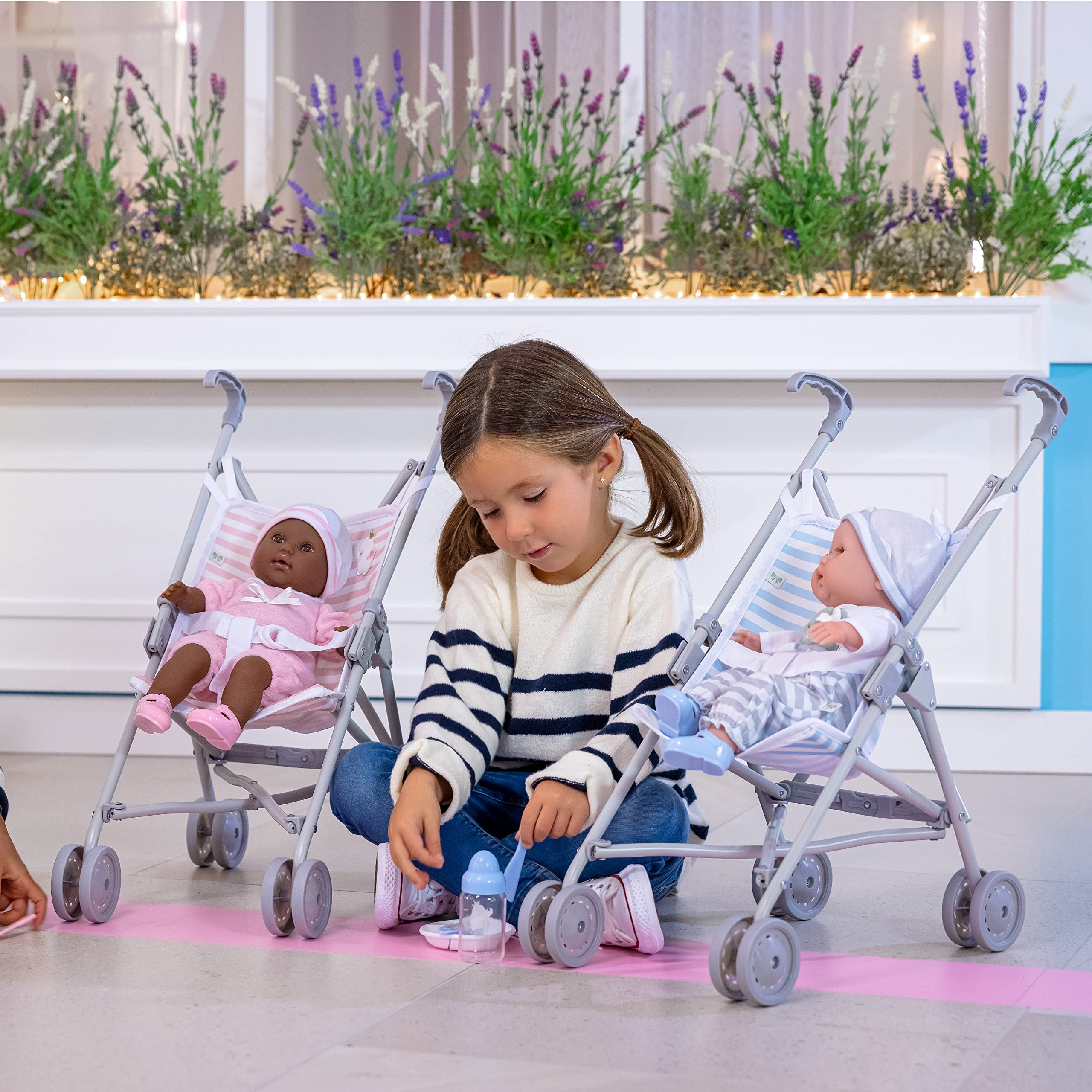 JC Toys | Berenguer Boutique | Single Umbrella Baby Doll Stroller | Elephant Theme | Blue | Ages 2 +