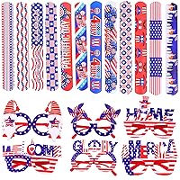 4th of July Slap Bracelets - Pack of 36, 4th of July Accessories for Kids | 4th of July Glasses - Felt and Plastic, Pack of 8 | 4th of July Wristbands | Patriotic Photo Booth Props for Decorations