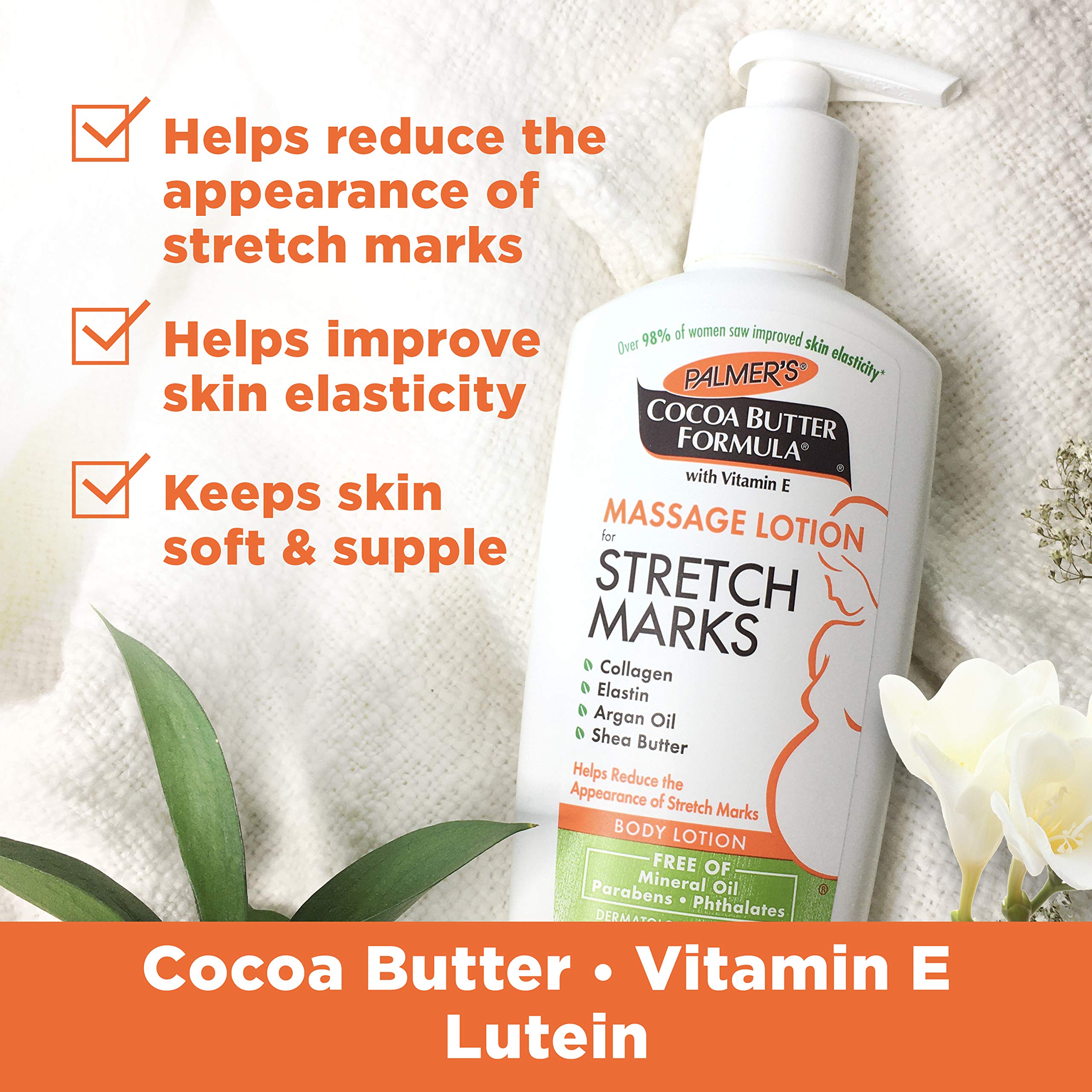 Palmer's Cocoa Butter Formula Massage Lotion for Stretch Marks, Pregnancy Skin Care, Belly Cream with Collagen, Elastin, Argan Oil and Shea Butter, 8.5 Ounces