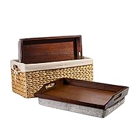 ROSSIE Home Bamboo Wood Bed Tray Lap Desk - Set of Two - with Hyacinth Storage Basket - Java - Fits up to 15.6 Inch Laptops - Style No. 70102