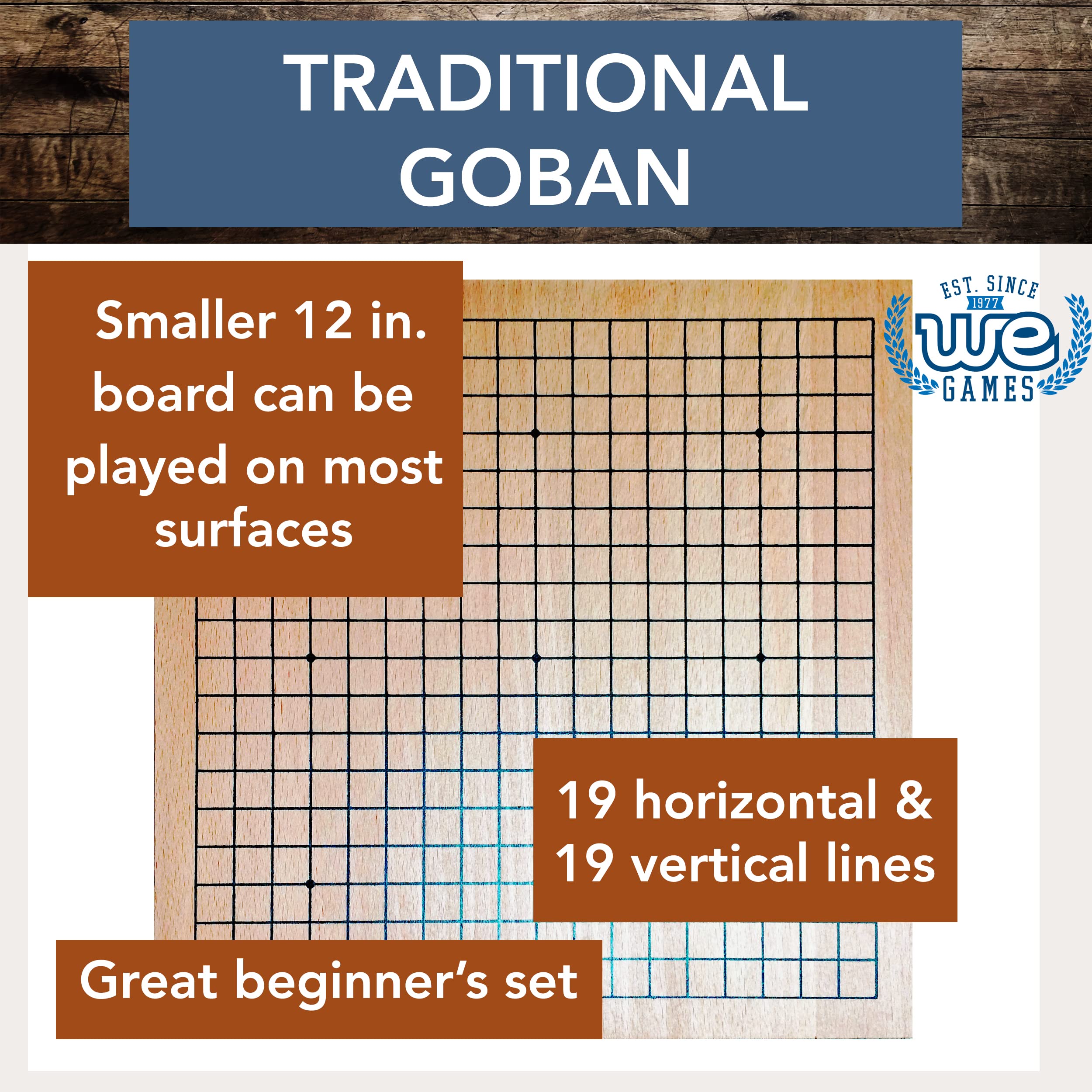 WE Games Wooden GO Board Game Set with Storage Drawers, Classic Goban 2 Player Tabletop Game, Chinese Chess Strategy Game for Kids and Families, Includes Single Convex GO Stones, Durable Natual WoodÊ