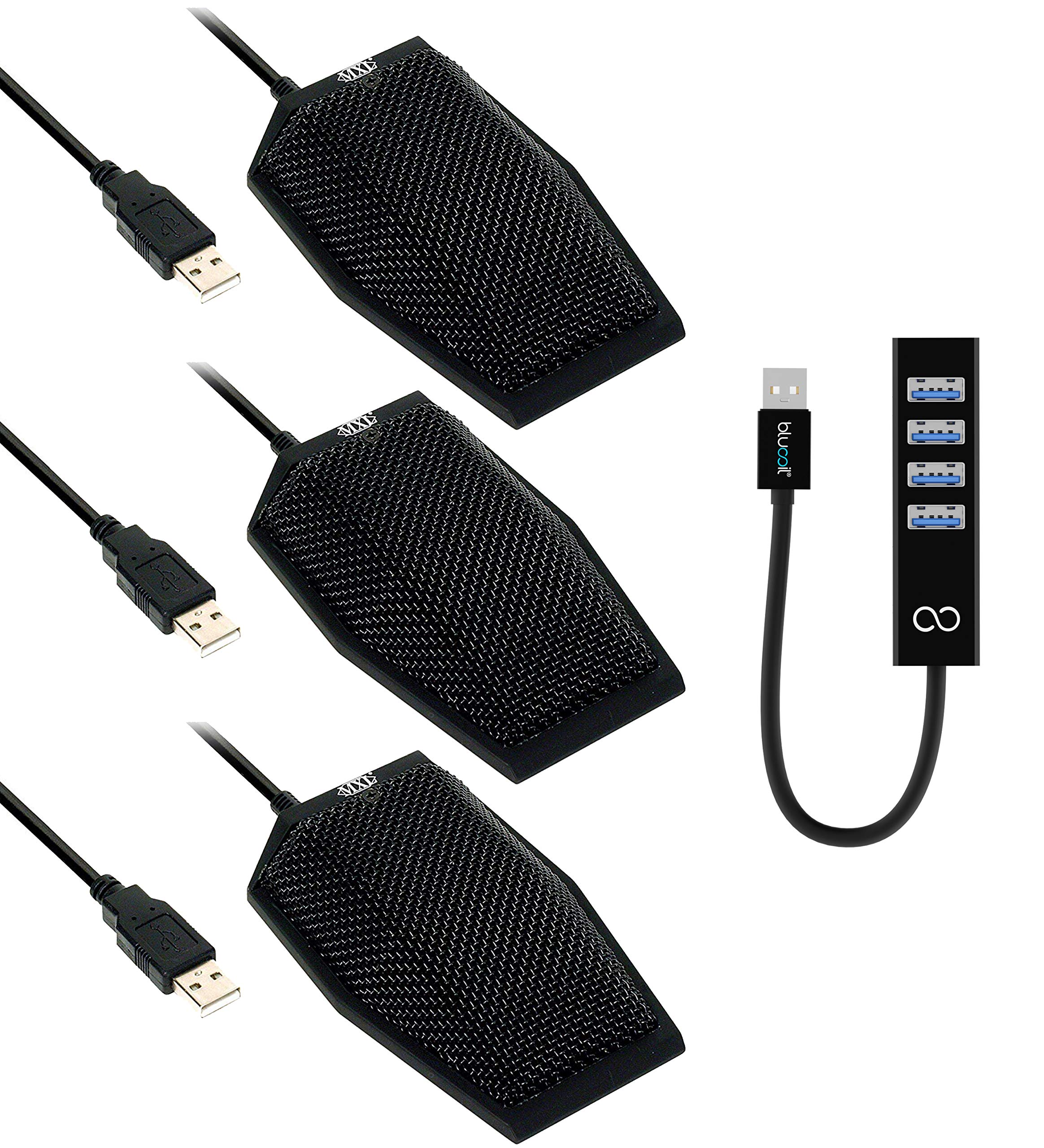 MXL AC-404 USB Conference Microphones for Web Conferencing, Game Streaming, Court Reporting on Windows and Mac (3-Pack, Black) Bundle with Blucoil ...