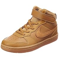 Nike Boys Court Borough Mid 2 Leather Sneakers Athletic Shoes, Wheat Gum Light Brown, 2.5 Y
