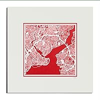 O3 Design Studio Istanbul Paper Cut Map Matted Red 20x20 inches Paper Art