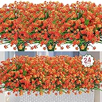 24 Bundles Artificial Flowers for Outdoor Decoration UV Resistant Fake Plastic Plants Artificial Greenery for Spring Summer Indoor Outdoor Garden Patio Window Box Kitchen Home Decor, Orange