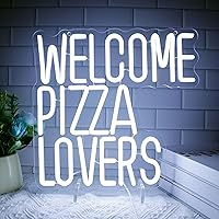 Welcome Pizza Lovers Neon Sign, LED Pizza Storefront Neon Light Sign, Pizza Signage Welcome Wall Sign, USB Powered for Bar Room Kitchen Hotel Shop Store Wall Decor Personalized Gifts(12.5 * 12.9in)