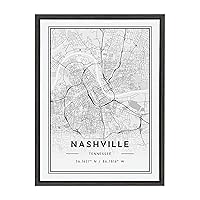 Kate and Laurel Sylvie Nashville Modern Map Framed Canvas Wall Art by Jake Goossen, 18x24 Gray, Decorative Map Art for Wall