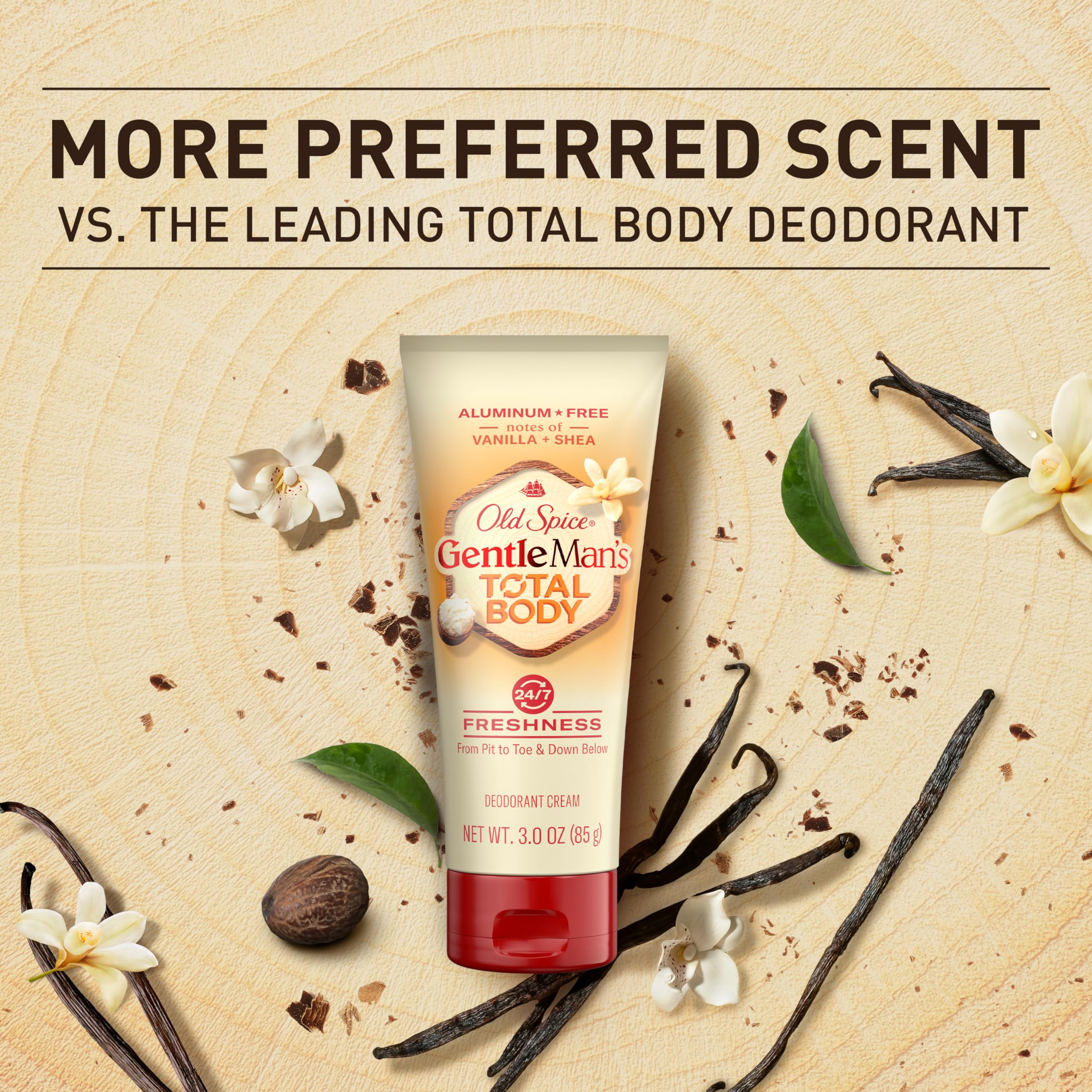Old Spice Total Body Deodorant for Men, Vanilla + Shea, Aluminum Free Deodorant Cream for 24/7 Freshness // Dermatologist Tested Whole Body Deodorant, 3.0 oz