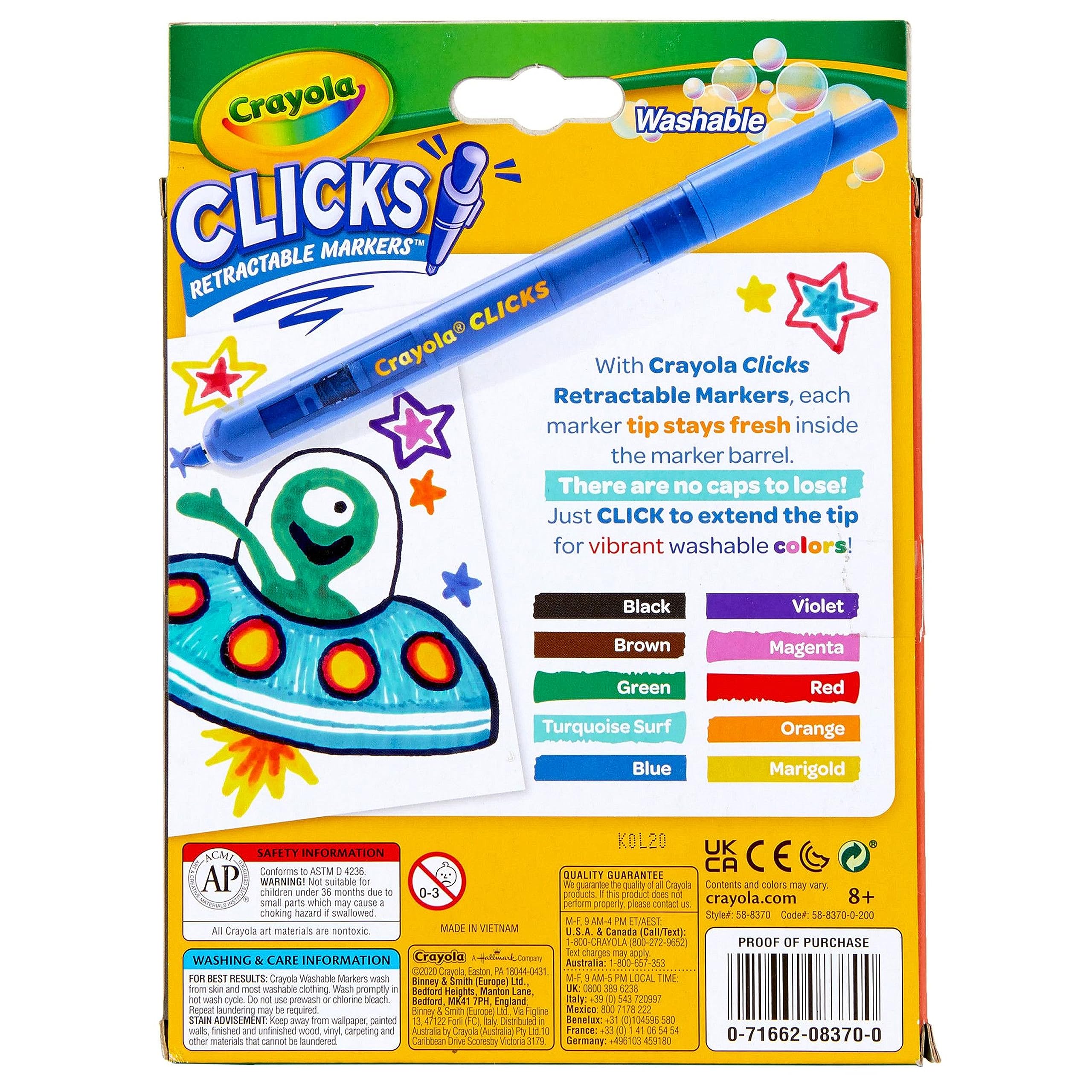 Crayola Washable Markers with Retractable Tips, Clicks, School Supplies, Art Markers, 10 Count