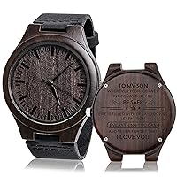 Fodiyaer Custom Engraved Wood Watch Gifts for Son from Parent As Personalized Christmas Birthday Graduation Wooden Idea with Cowhide Leather Strap