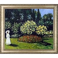 overstockArt La Pastiche Jeanne-Marguerite Lecadre (Lady in a Garden) by Claude Monet Hand Painted Oil with Verona Champagne Braid Frame