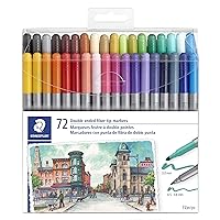 STAEDTLER double ended fiber-tip markers, for sketching, drawing, illustrations, and coloring, 72 vibrant colors, washable, 320TB72 LU