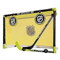 Franklin Sports Mini Hockey Goal Set - Indoor Knee Hockey Goal + (2) Shinny Hockey Sticks - (2) Mini Foam Hockey Balls + Pop Out Shooting Targets - All Star, Yellow, 32