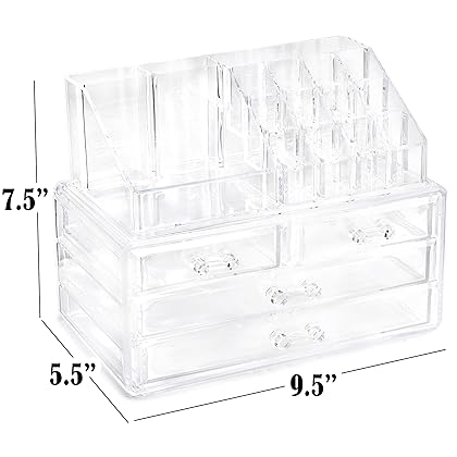 Masirs Clear Cosmetic Storage Organizer, Easily Organize Your Cosmetics, Jewelry & Hair Accessories, Looks Elegant Sitting on Your Vanity, Bathroom Counter or Dresser, Clear Design for Easy Visibility