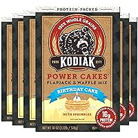 Kodiak Cakes Power Cakes - Protein Pancake Mix & Waffle Mix - 100% Whole Grain- Birthday Cake Flavor (Pack of 6)
