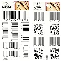 Set 2 Sheets Black Bar Code QR Numbers Barcode Temporary Tattoos Stickers Patterned Removable Design Decorations Body Neck Chest Shoulder Legs Arm Back For Man Woman