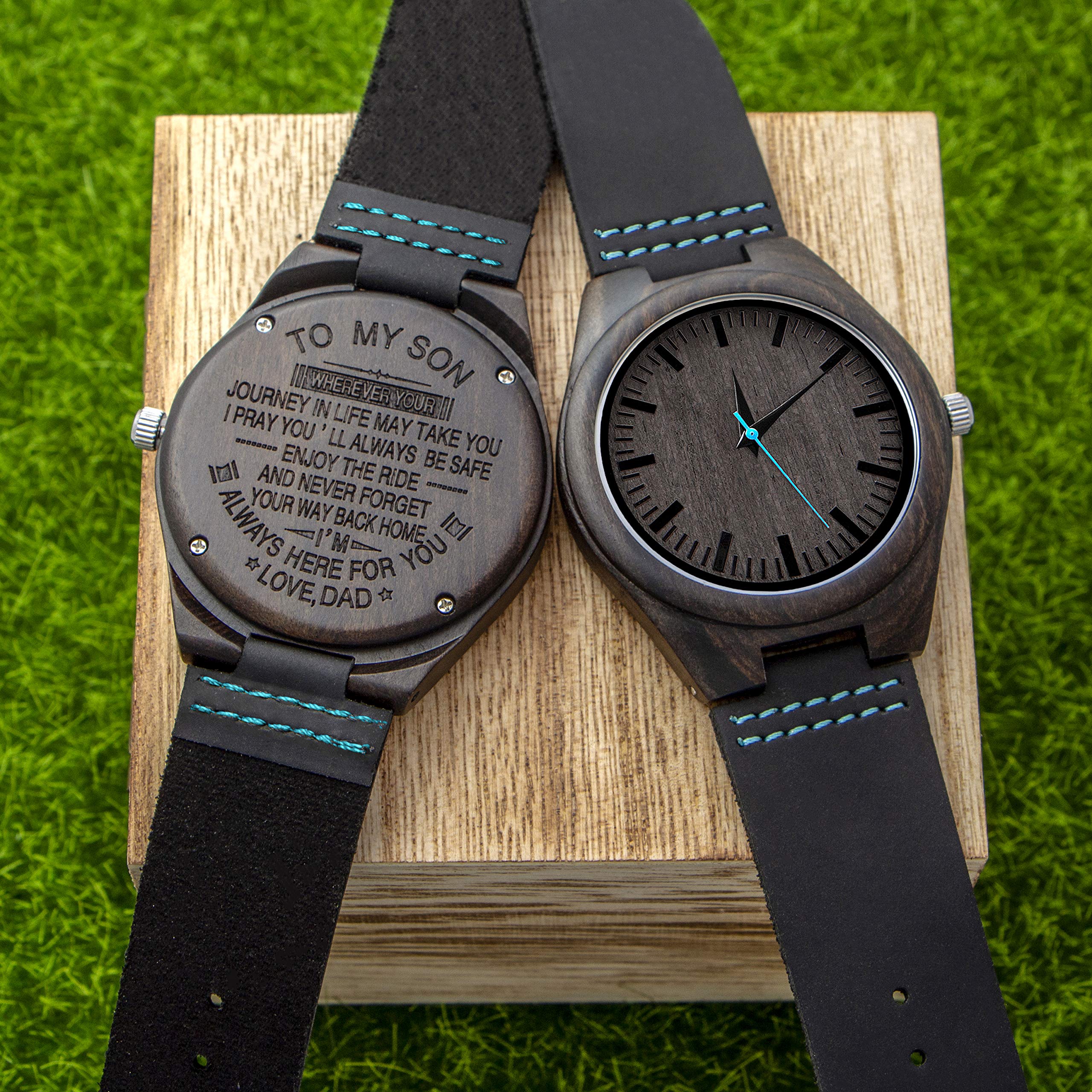 KWOOD Engraved Wooden Watch for Son - Personalized Wood Watch Gift for Son Graduation Gift from Mom, from Dad