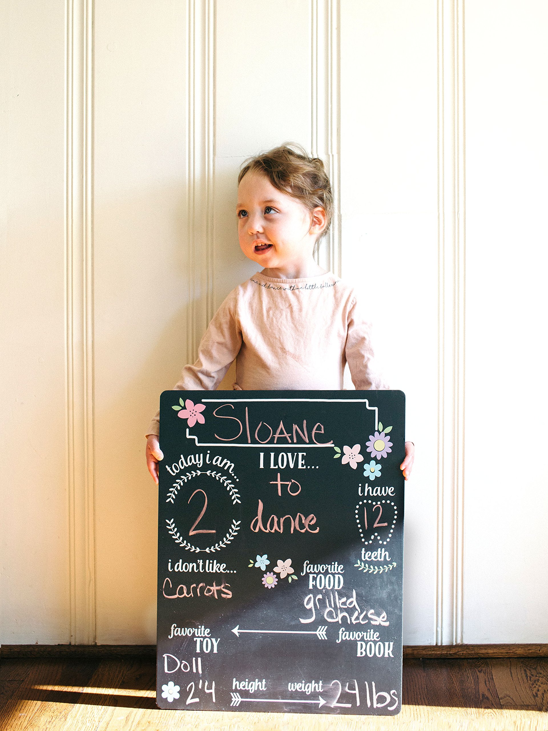 Kate & Milo Flowers Baby Milestone Chalkboard, Baby Girl Photo Prop, All About Me Reusable Milestone Board, Black